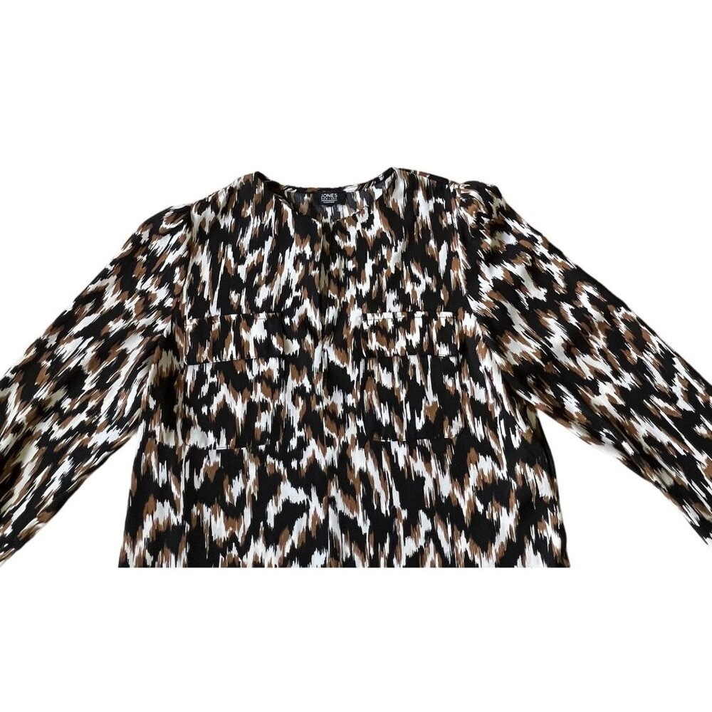 Jones New York Signature Womens Long Sleeve Blouse Leopard Print Medium - Picture 2 of 7